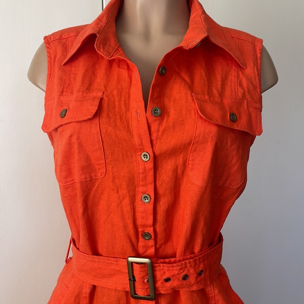MG Originals Orange Sleeveless Belted, pockets  size Large Womens DRESS